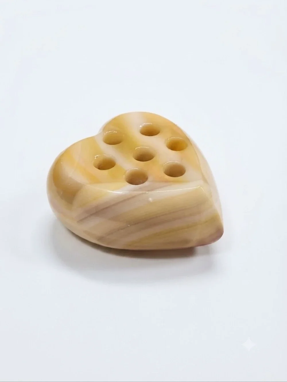Onyx Stone Heart Shaped Pencil Holder Amber Ivory Layered Marbling